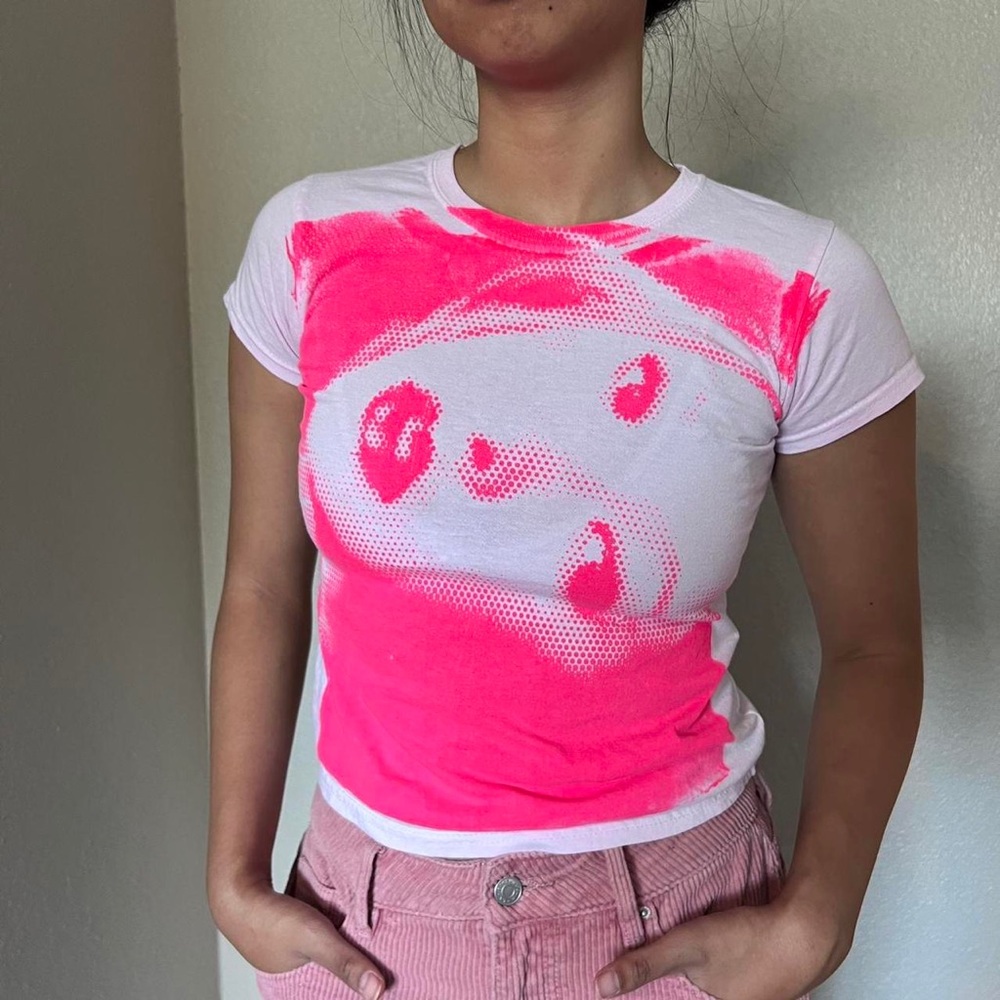 neon pink graphic tee crop top handmade
